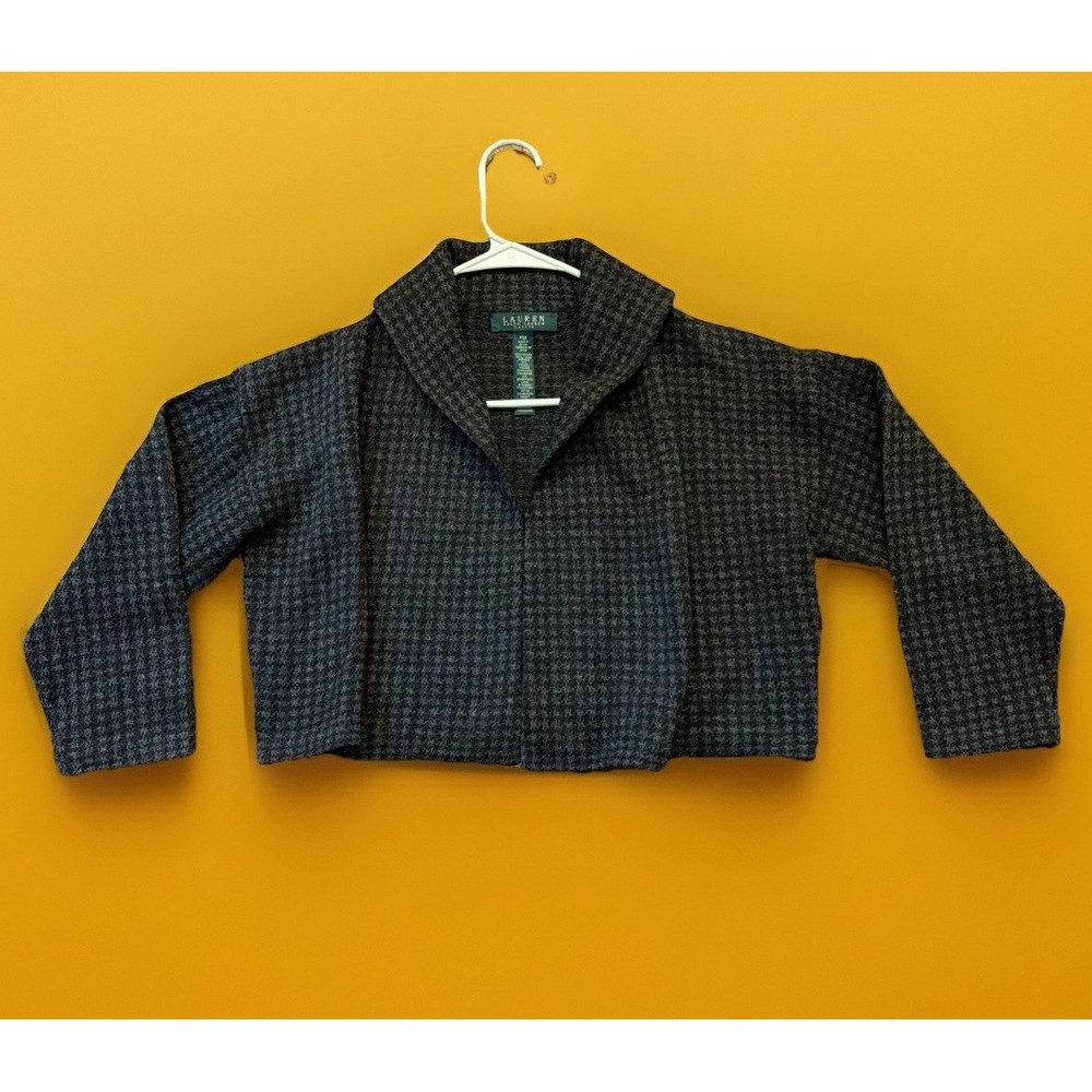 VTG Lauren Ralph Lauren Sz PM Brown Wool Angora Cashmere Crop Cardigan Shrug